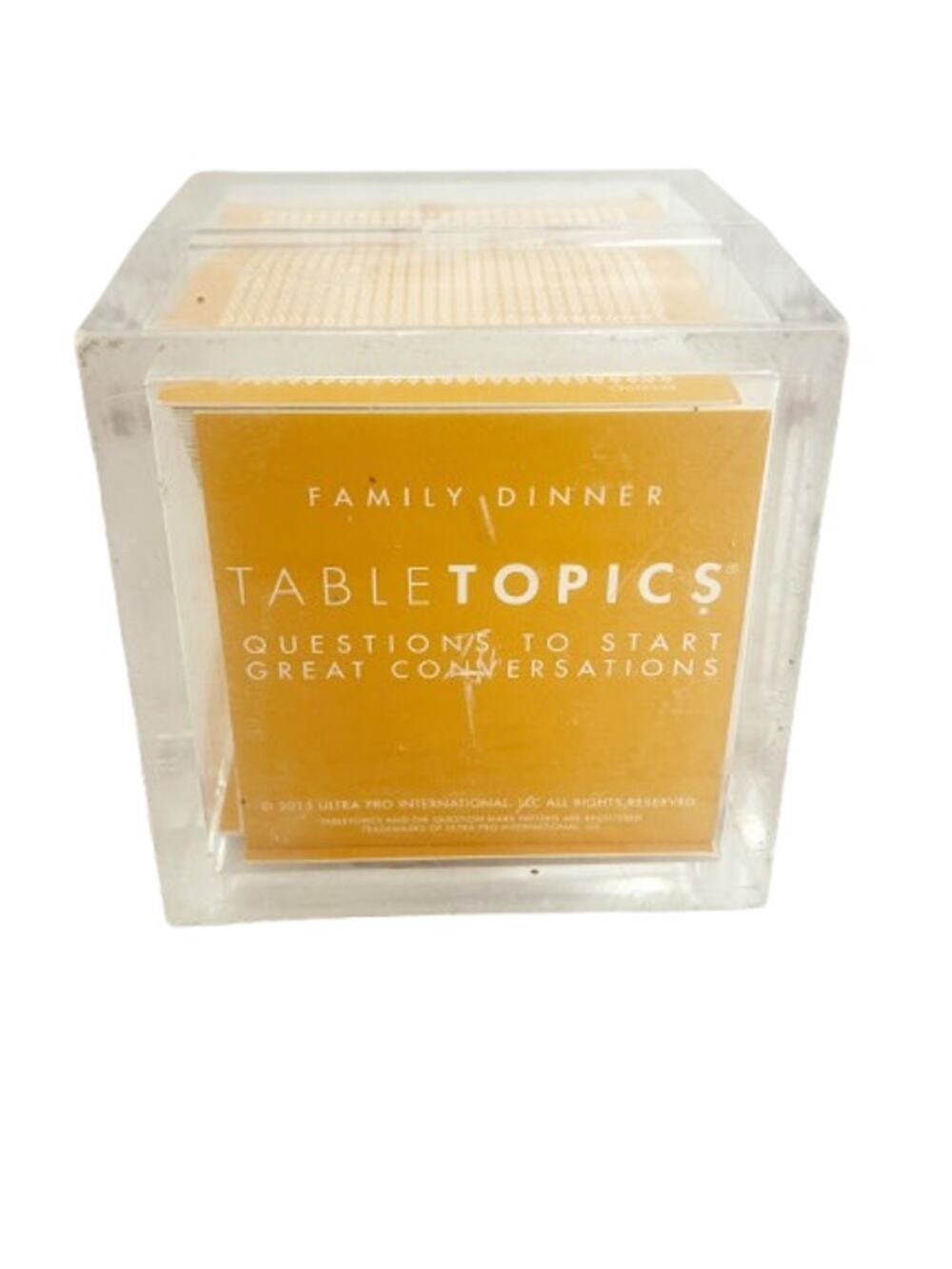 TABLETOPICS Family Dinner Conversation Cards Questions Set Clear Acrylic Cube